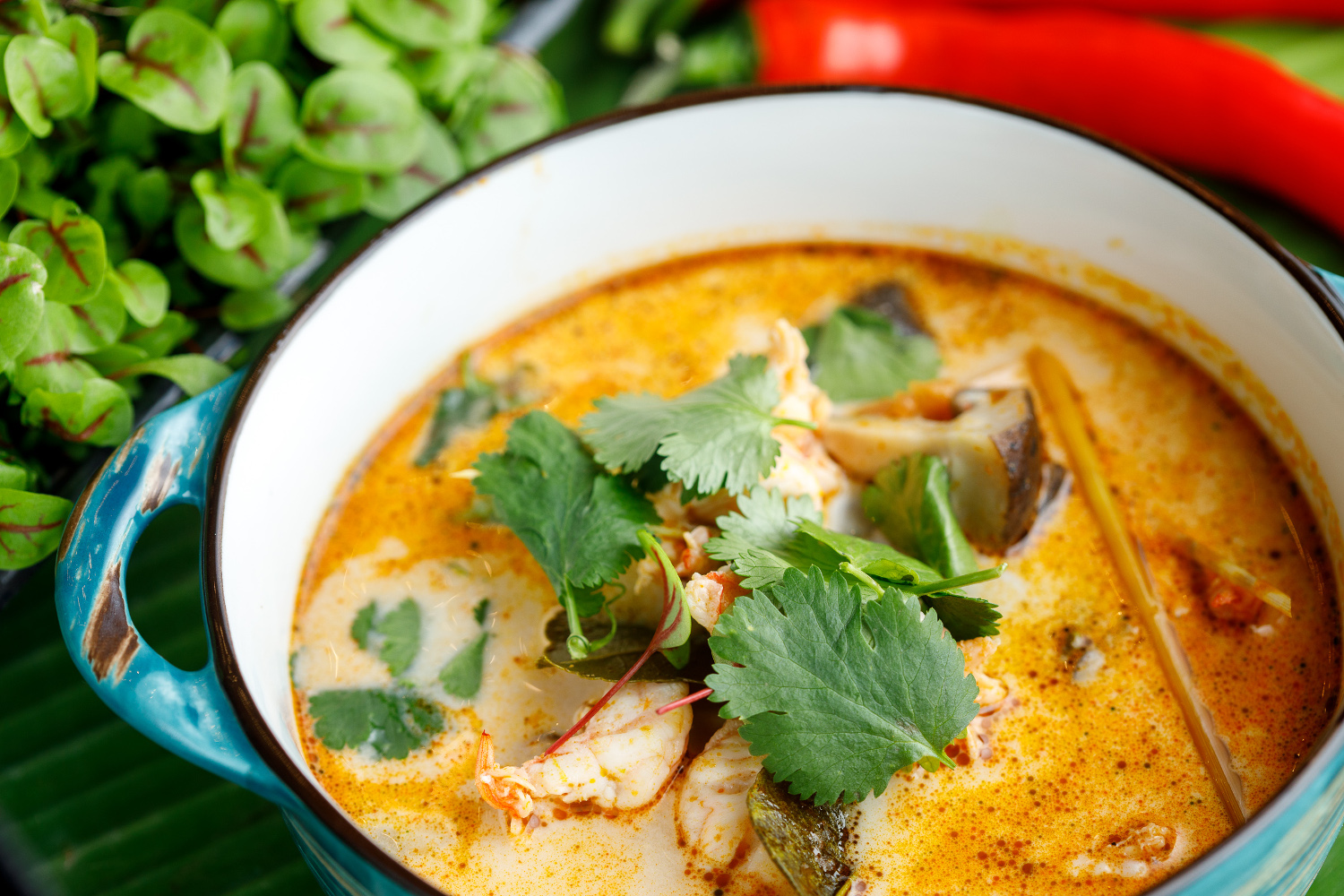 Оригинальный тайский суп Том-ям с креветками